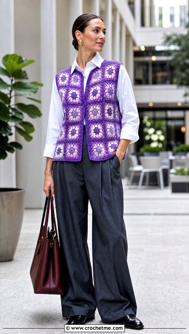 Granny Square Vest With White Shirt And Trousers - 35 granny square clothing and outfit ideas