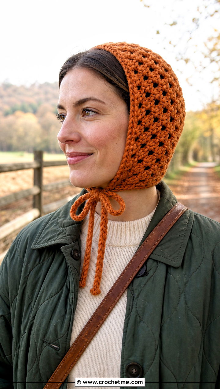 Granny Stitch Bonnet Hat With Quilted Jacket - 25 granny stitch crochet hat outfit ideas