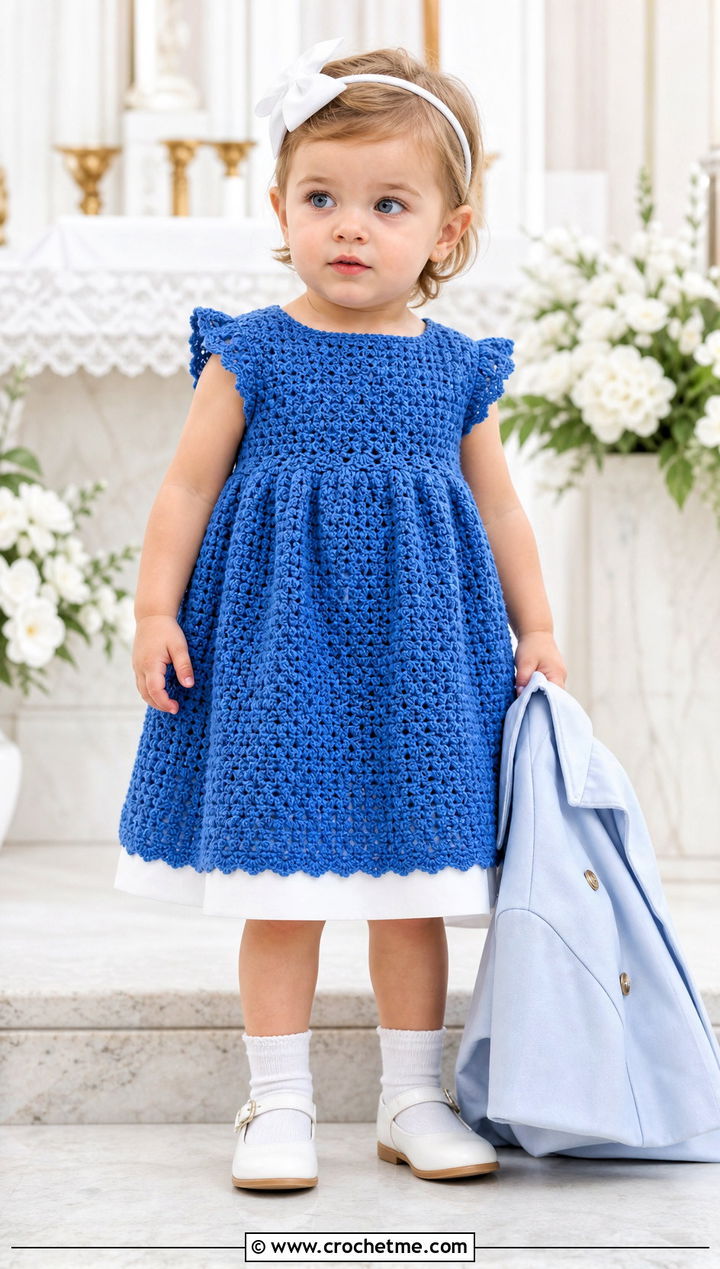 Granny Stitch Crochet Baptism Dress With Mary Jane Shoes - 15 crochet baptism dress outfit ideas