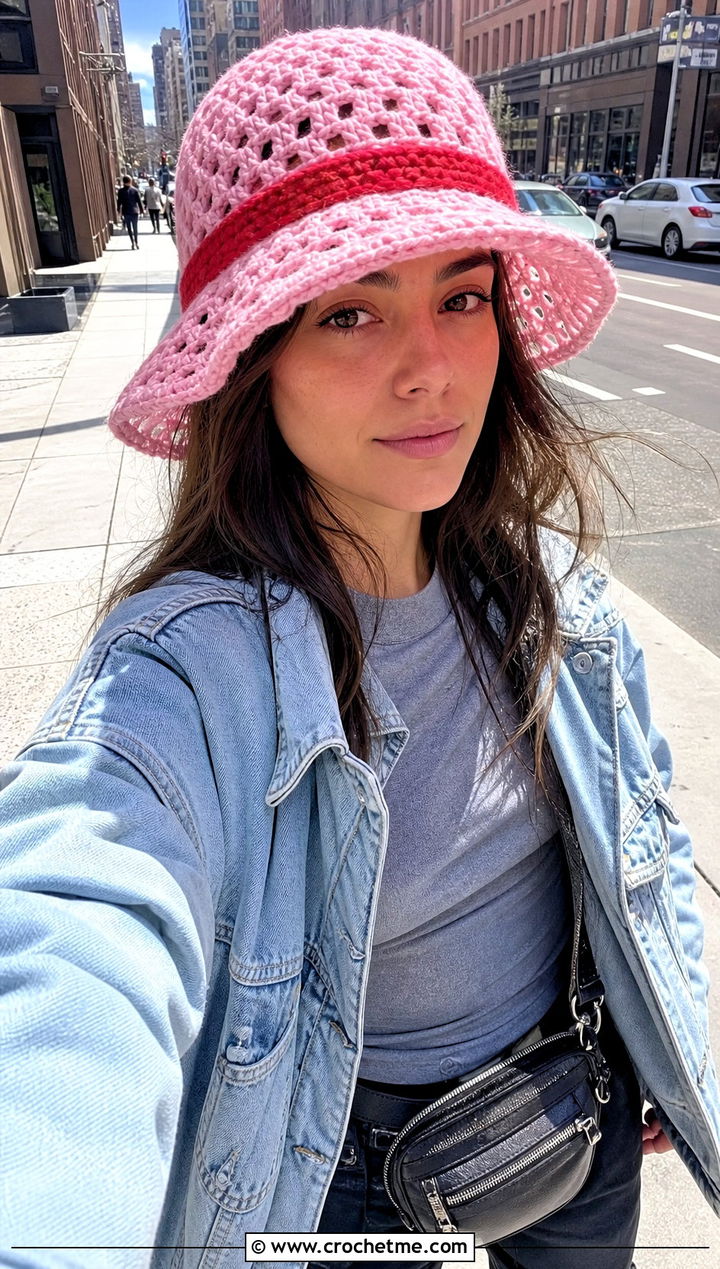 Granny Stitch Crochet Luffy Hat With Denim Jacket - 15 Crochet Luffy One Piece Hat outfit ideas
