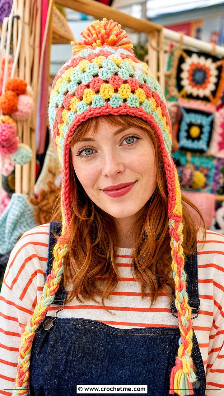 Granny Stitch Jayne Hat With Denim Overalls - 15 Crochet Firefly Jayne Hat outfit ideas