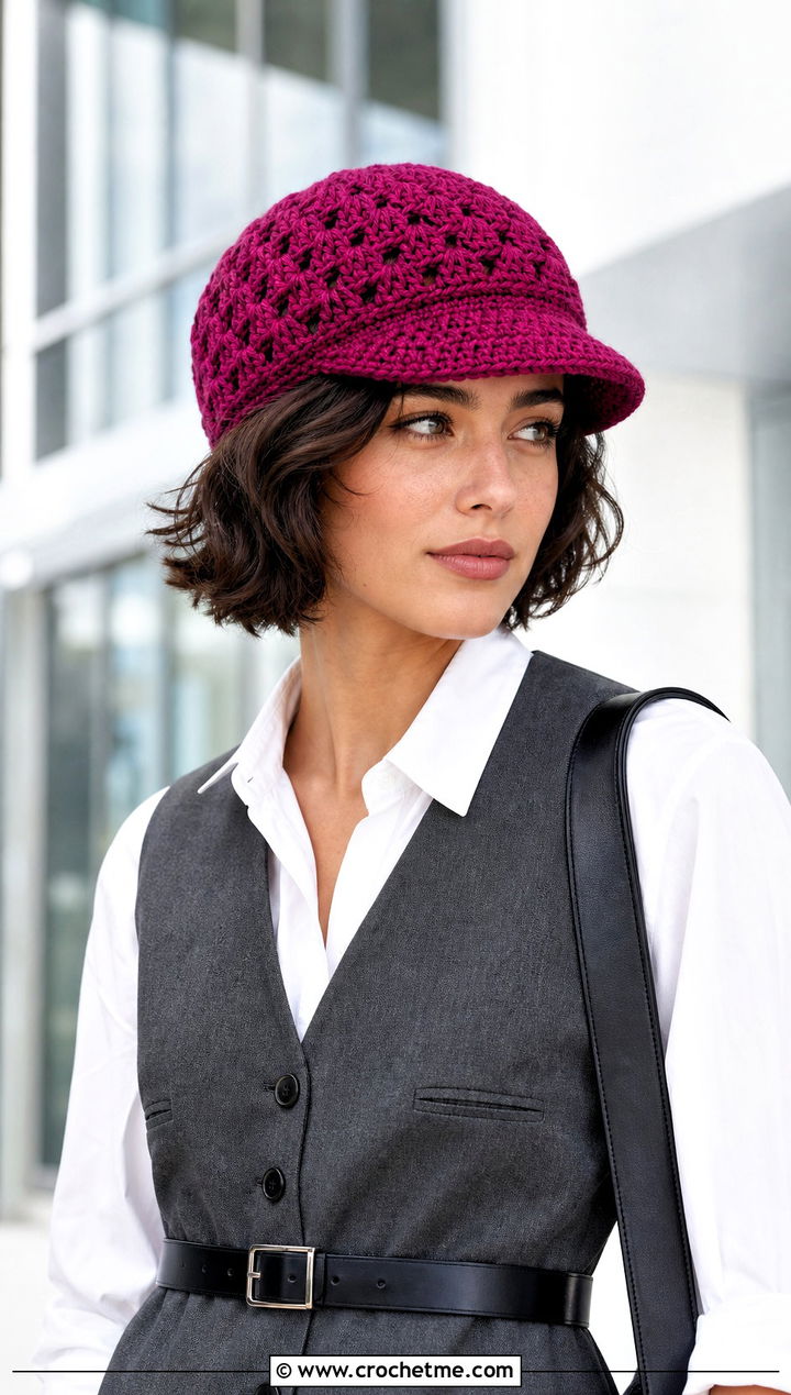 Granny Stitch Newsboy Hat With Vest And Trousers - 25 granny stitch crochet hat outfit ideas