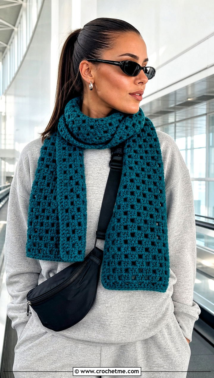 Granny Stitch Scarf With Matching Sweatsuit - 15 beginner crochet scarf design outfit ideas