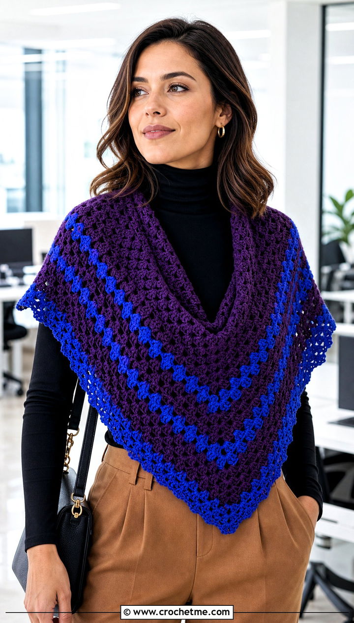 Granny Stitch Shawl Scarf With Turtleneck - 30 crochet granny stitch scarf outfit ideas