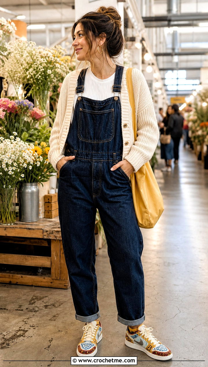 Granny Stripe Crochet Nike Jordan Low With Overalls - 35 crochet nike shoes outfit ideas