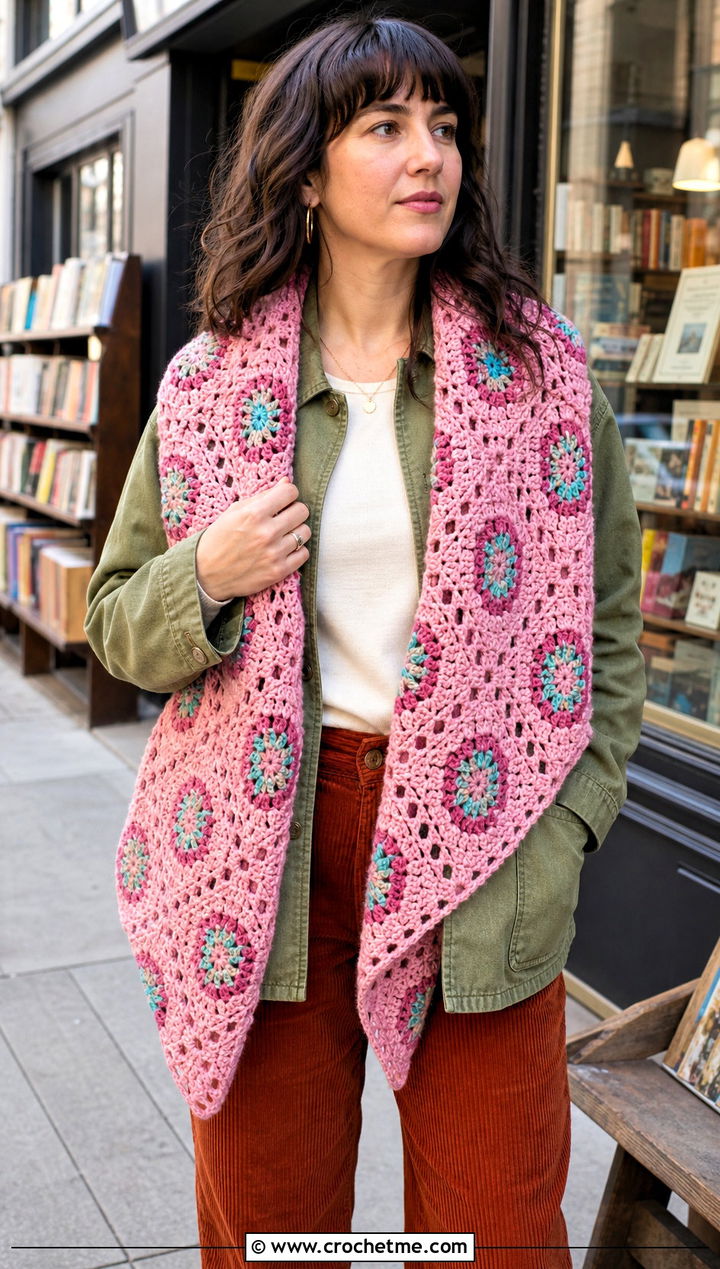 Granny Virus Shawl With Chore Jacket - 35 crochet virus shawl outfit ideas