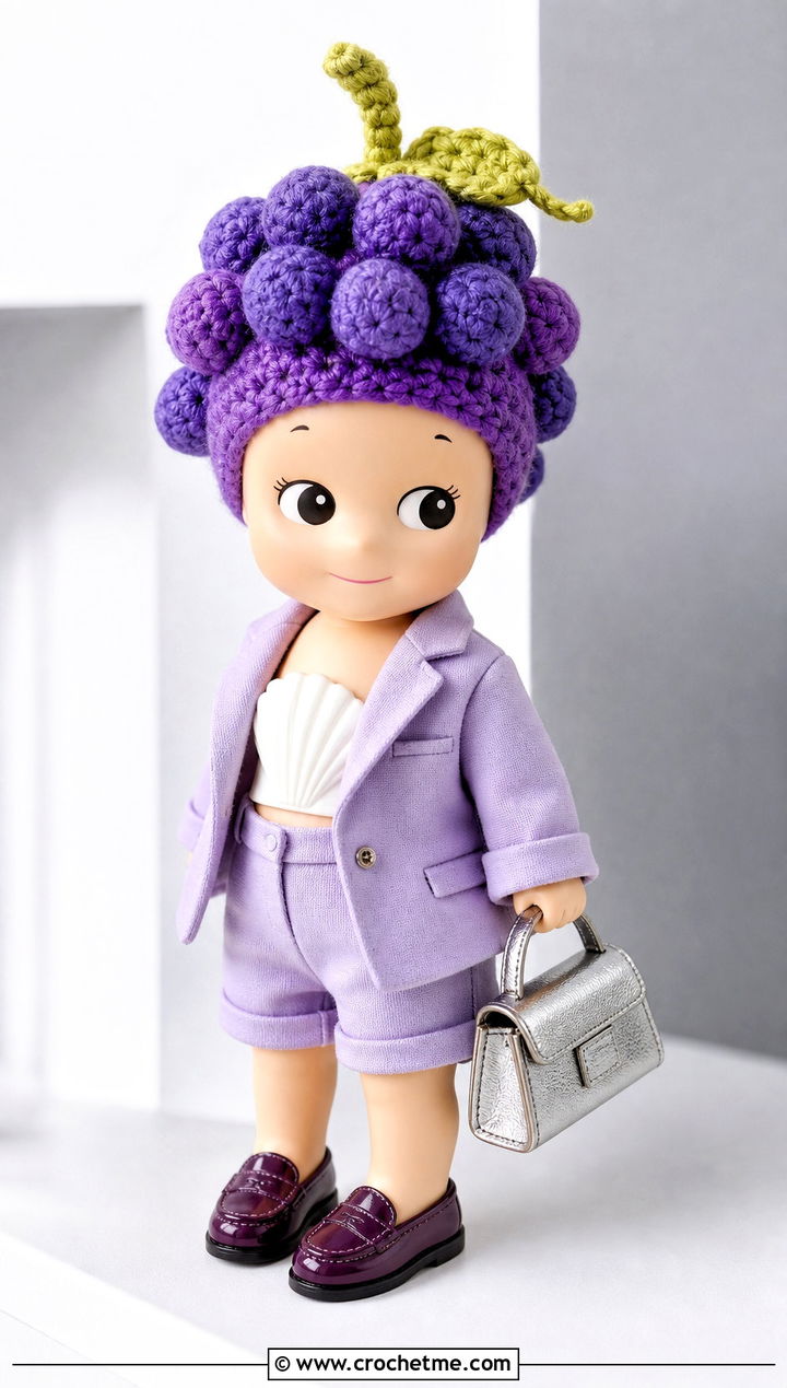 Grape Sonny Angel Crochet Hat With Monochrome Suit - 30 sonny angel crochet hat outfit ideas