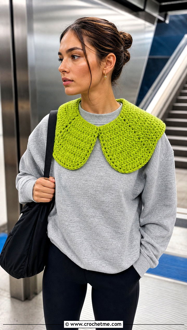 Green Oversized Crochet Collar With Sweatshirt And Leggings - 15 Green Crochet Collar outfit ideas
