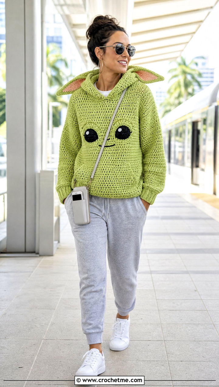 Grogu Crochet Hoodie With Jogger Pants - 25 Star Wars Crochet Clothes and outfit ideas