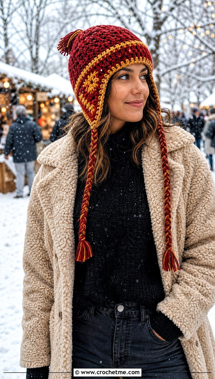 Gryffindor Crochet Earflap Hat With Shearling Coat - 15 gryffindor crochet hat outfit ideas