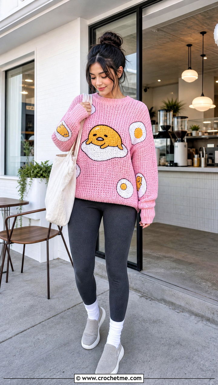 Gudetama Slouchy Crochet Sweater With Leggings - 25 Sanrio Crochet Clothes and outfit ideas