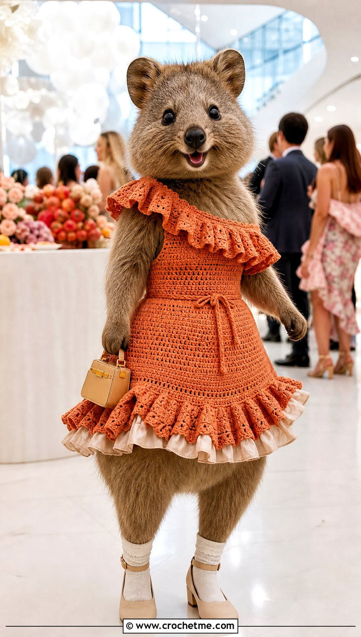 HAN QUOKKA Crochet Ruffle Dress Outfit - 35 skzoo crochet outfits ideas