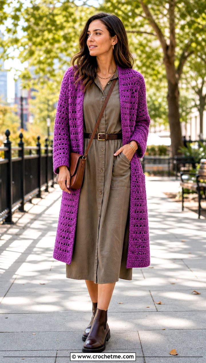 Habitat Crochet Cardigan Over A Utility Dress - 25 Habitat Crochet Cardigan outfit ideas