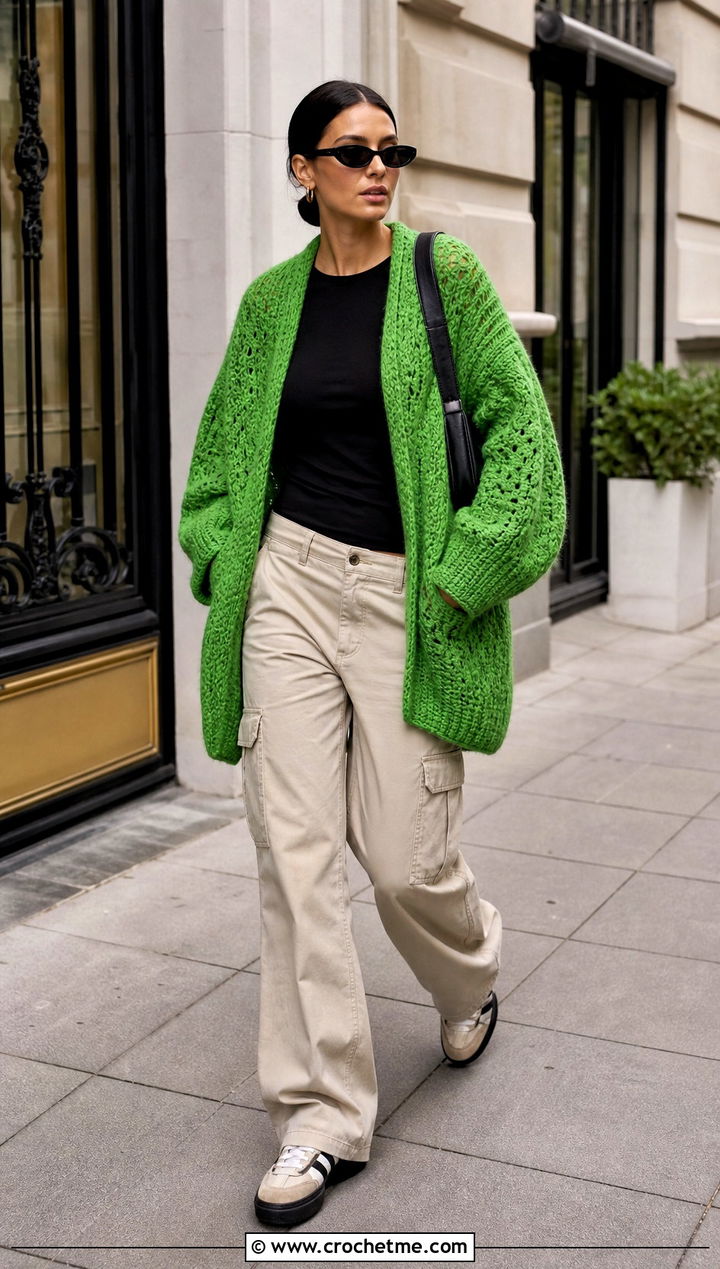Habitat Crochet Cardigan With Cargo Pants - 25 Habitat Crochet Cardigan outfit ideas