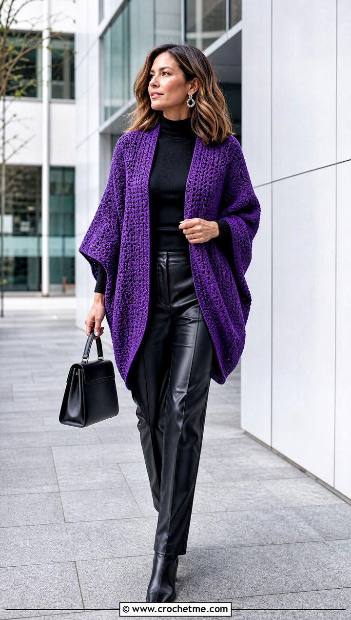 Habitat Crochet Cardigan With Faux Leather Pants - 25 Habitat Crochet Cardigan outfit ideas