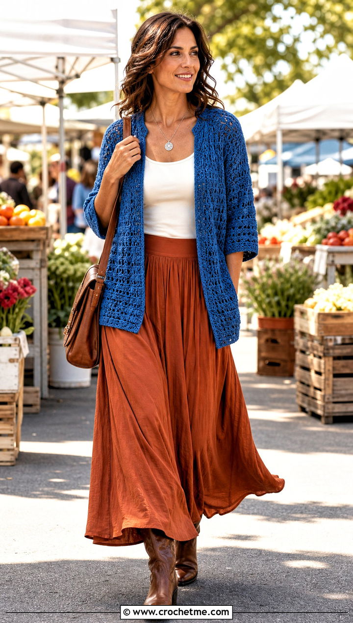 Habitat Crochet Cardigan With Flowy Maxi Skirt - 25 Habitat Crochet Cardigan outfit ideas