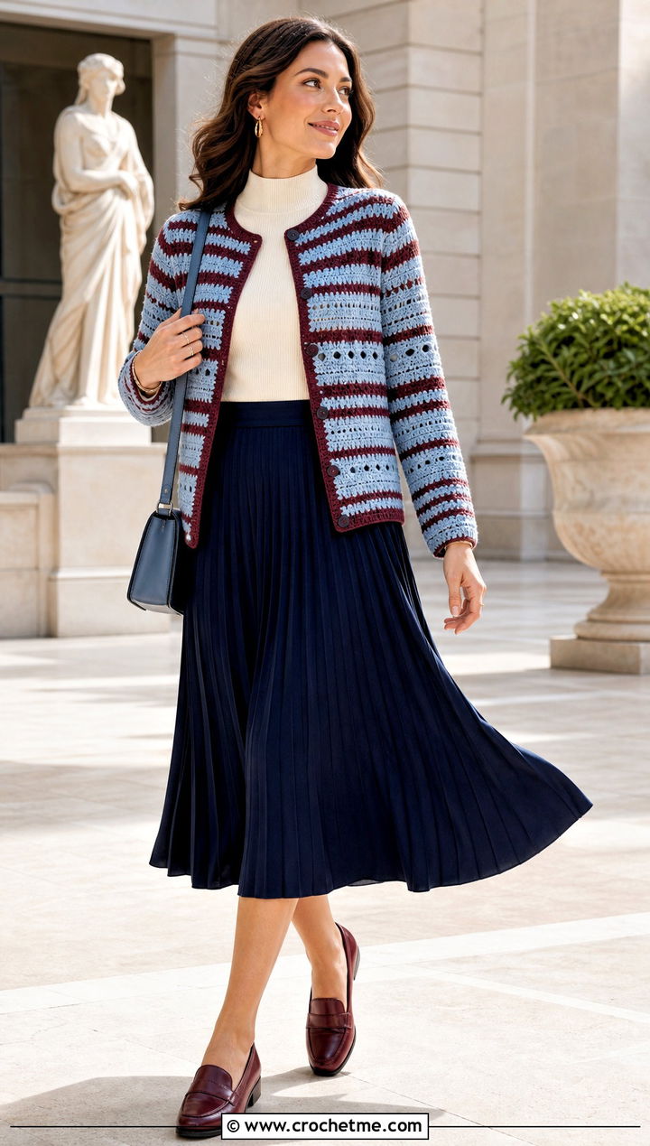 Habitat Crochet Cardigan With Pleated Midi Skirt - 25 Habitat Crochet Cardigan outfit ideas
