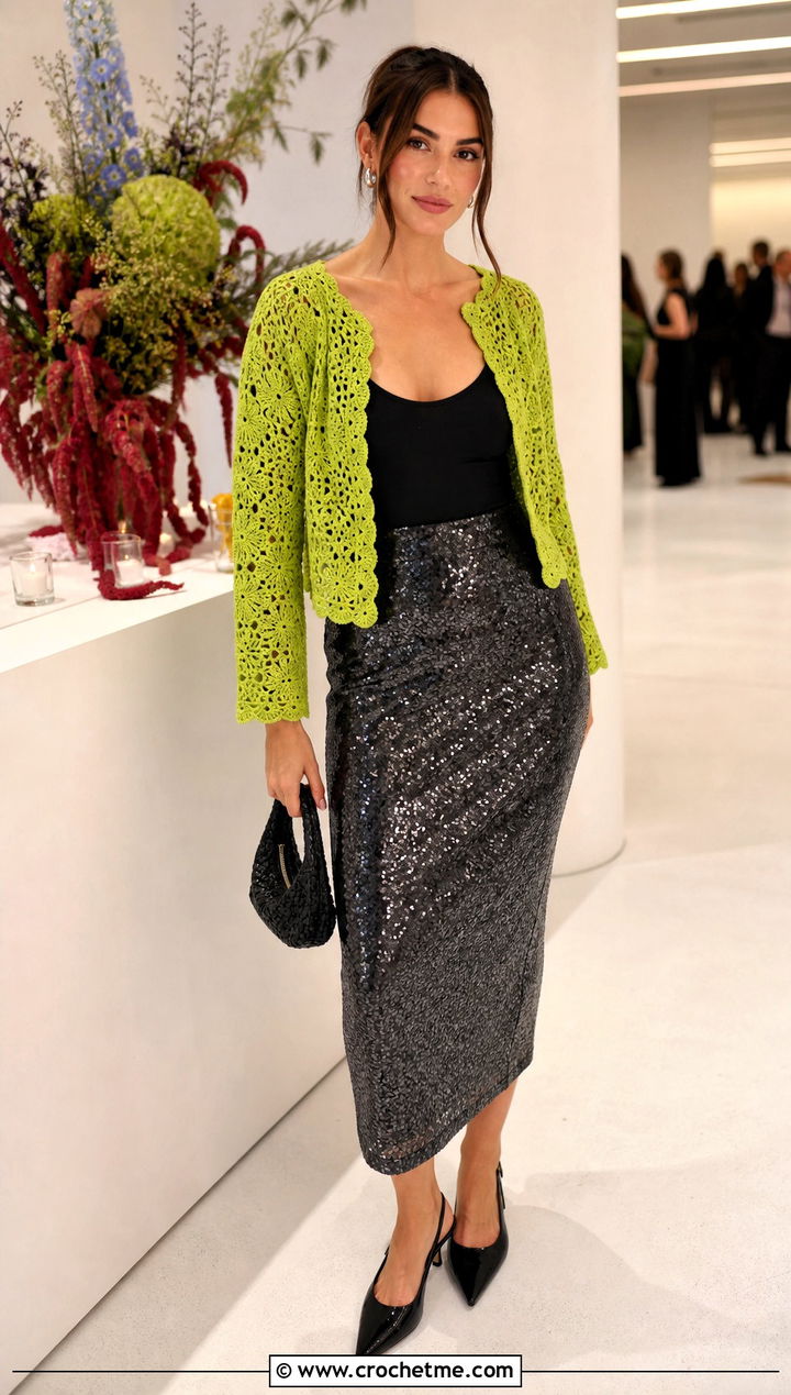 Habitat Crochet Cardigan With Sequin Midi Skirt - 25 Habitat Crochet Cardigan outfit ideas