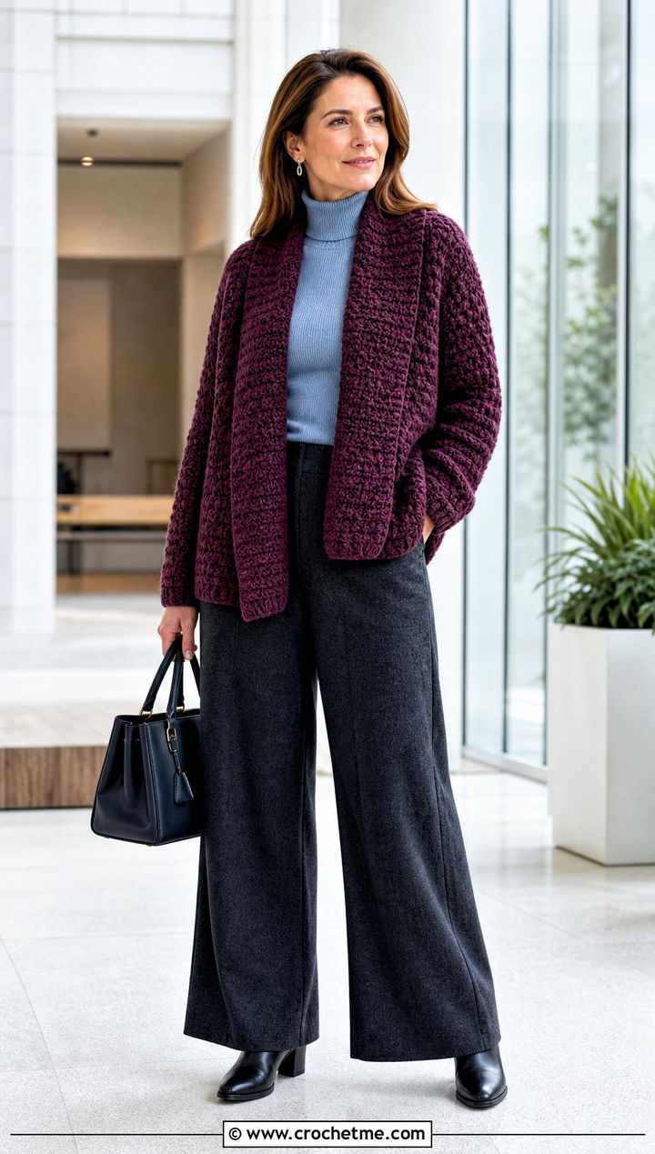 Habitat Crochet Cardigan With Turtleneck And Wool Pants - 25 Habitat Crochet Cardigan outfit ideas