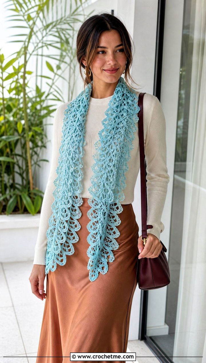 Hairpin Lace Crochet Scarf With Slip Skirt - 25 crochet scarf design ideas