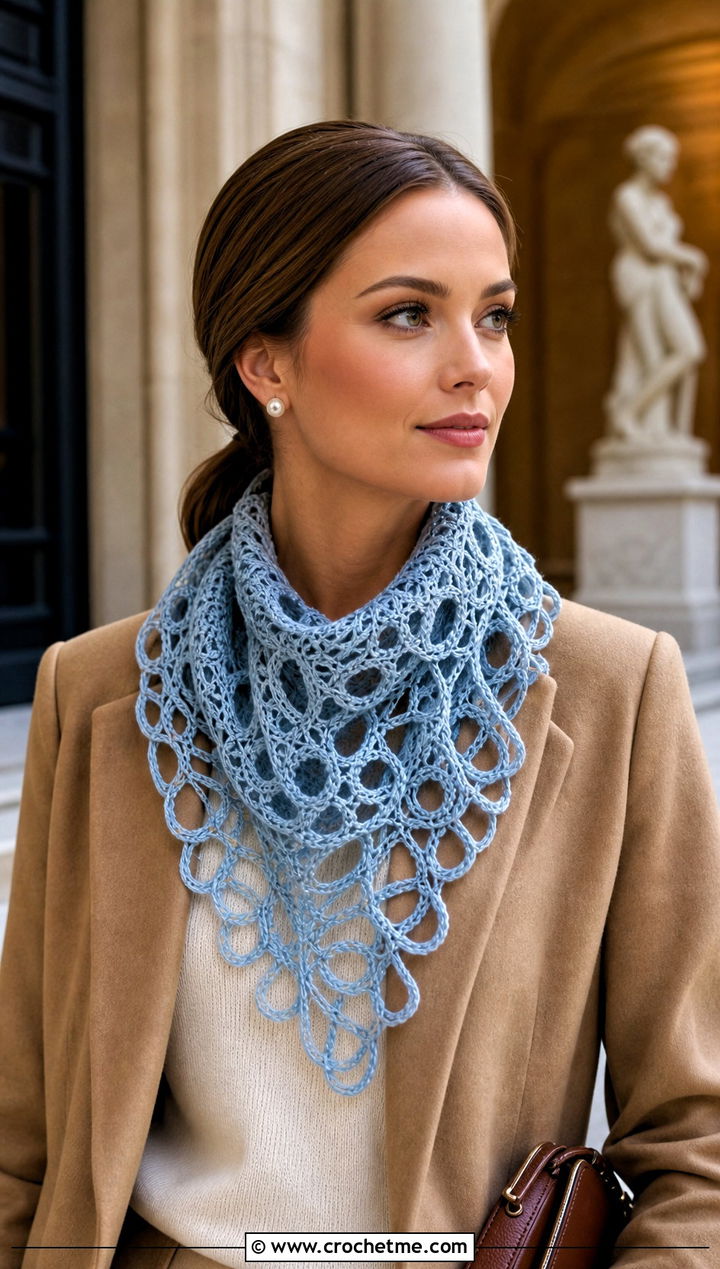 Hairpin Lace Openwork Crochet Scarf With Old Money Outfit - 15 openwork crochet scarf outfit ideas