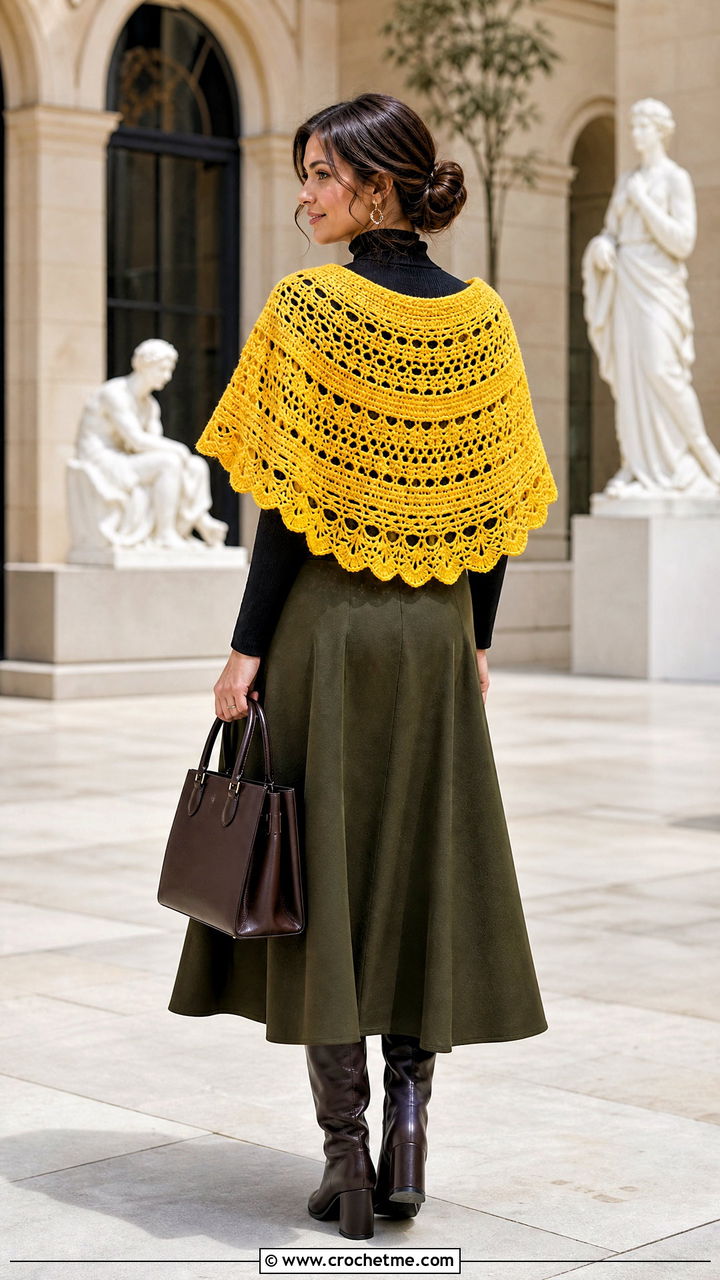 Half Circle Crochet Shawl With Midi Skirt - 35 Crocheted Shawls And Wraps outfit ideas