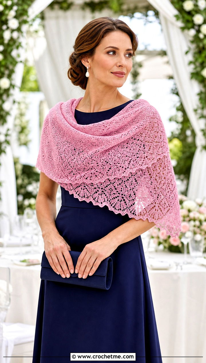 Half Circle Lace Shawl With Midi Dress - 25 Lacey Crochet Shawls outfit ideas