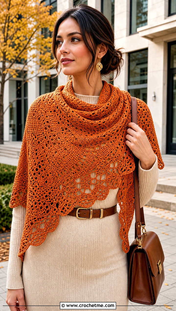 Half Circle Star Lace Crochet Shawl With Sweater Dress - 30 star crochet shawl outfit ideas