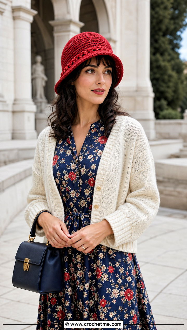 Half Double Crochet Cloche Hat With Midi Dress And Cardigan - 30 Half Double Crochet Hat outfit ideas