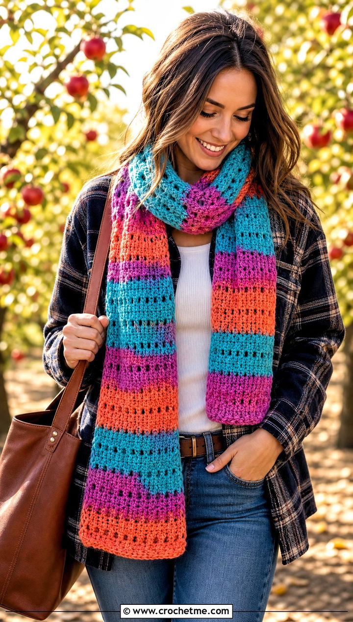 Half Double Crochet Temperature Scarf With Shacket - 30 crochet temperature scarf outfit ideas