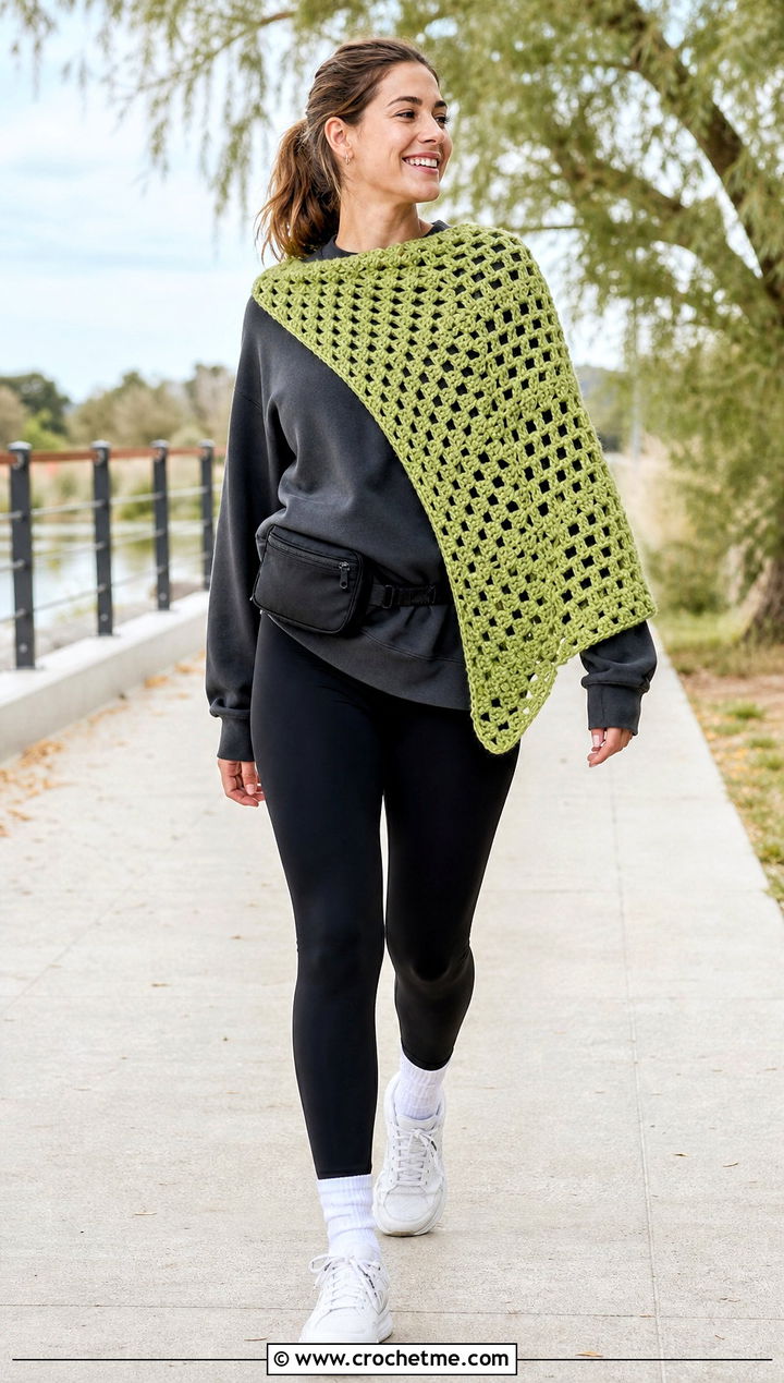 Half Granny Square Shawl With Sweatshirt And Leggings - 35 granny square shawl outfit ideas