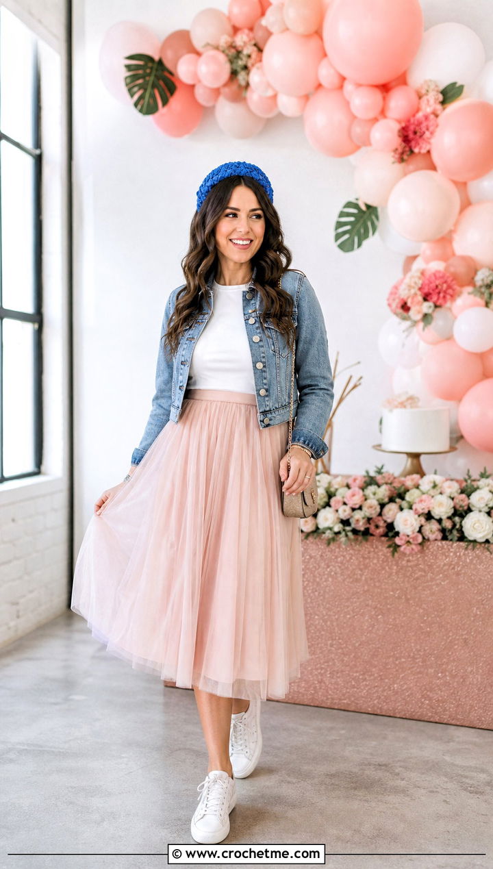 Halo Crochet Headband With Tulle Skirt - 35 crochet hair accessories head bands outfit ideas