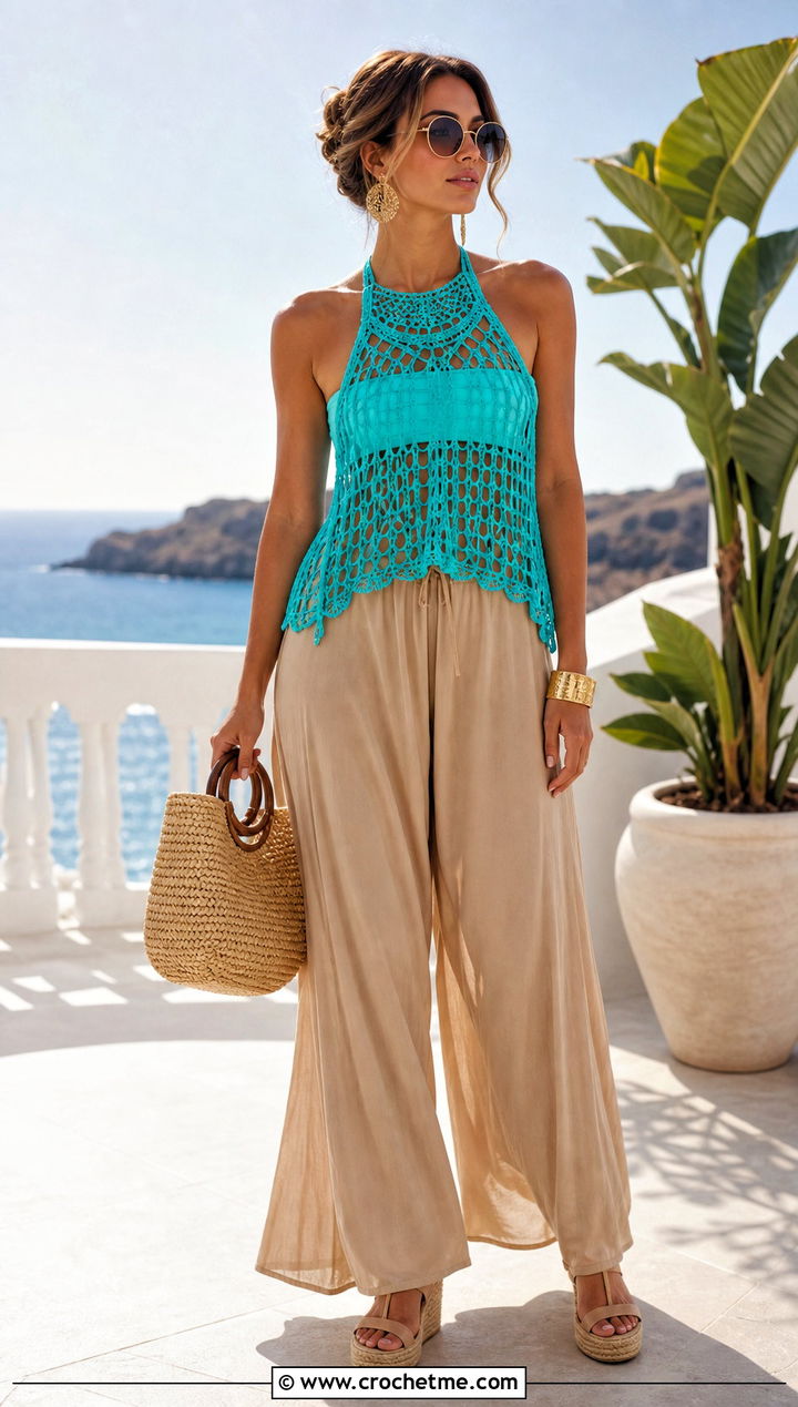 Halter Crochet Cover Up Top With Palazzo Pants - 15 crochet cover up top ideas