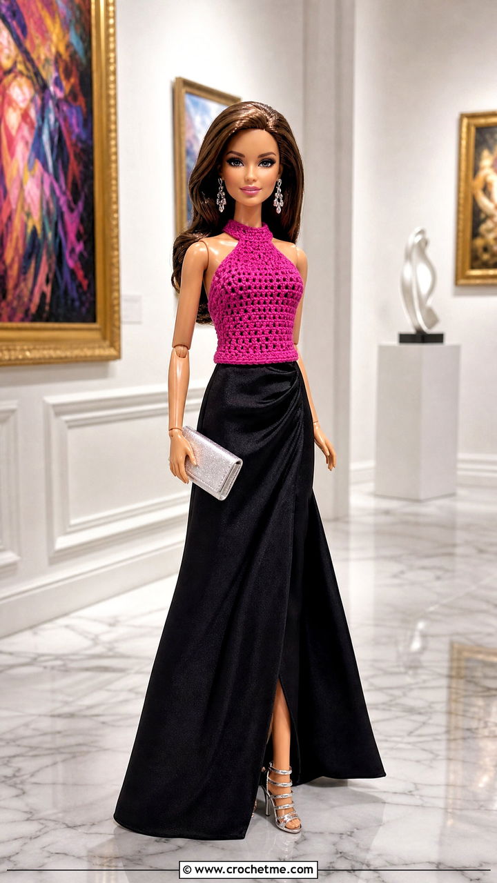 Halter Crochet Doll Shirt With Satin Maxi Skirt - 35 crochet doll shirt outfit ideas