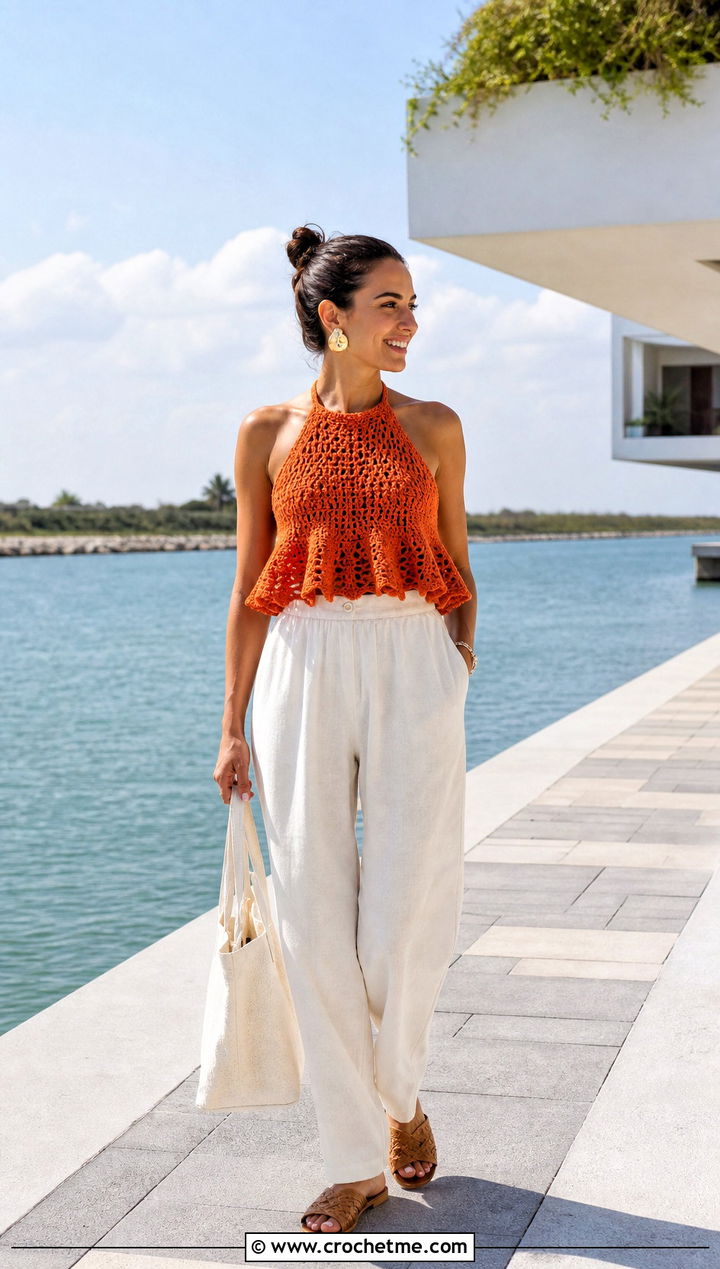 Halter Crochet Tutu Top With Linen Trousers - 15 crochet tutu top ideas