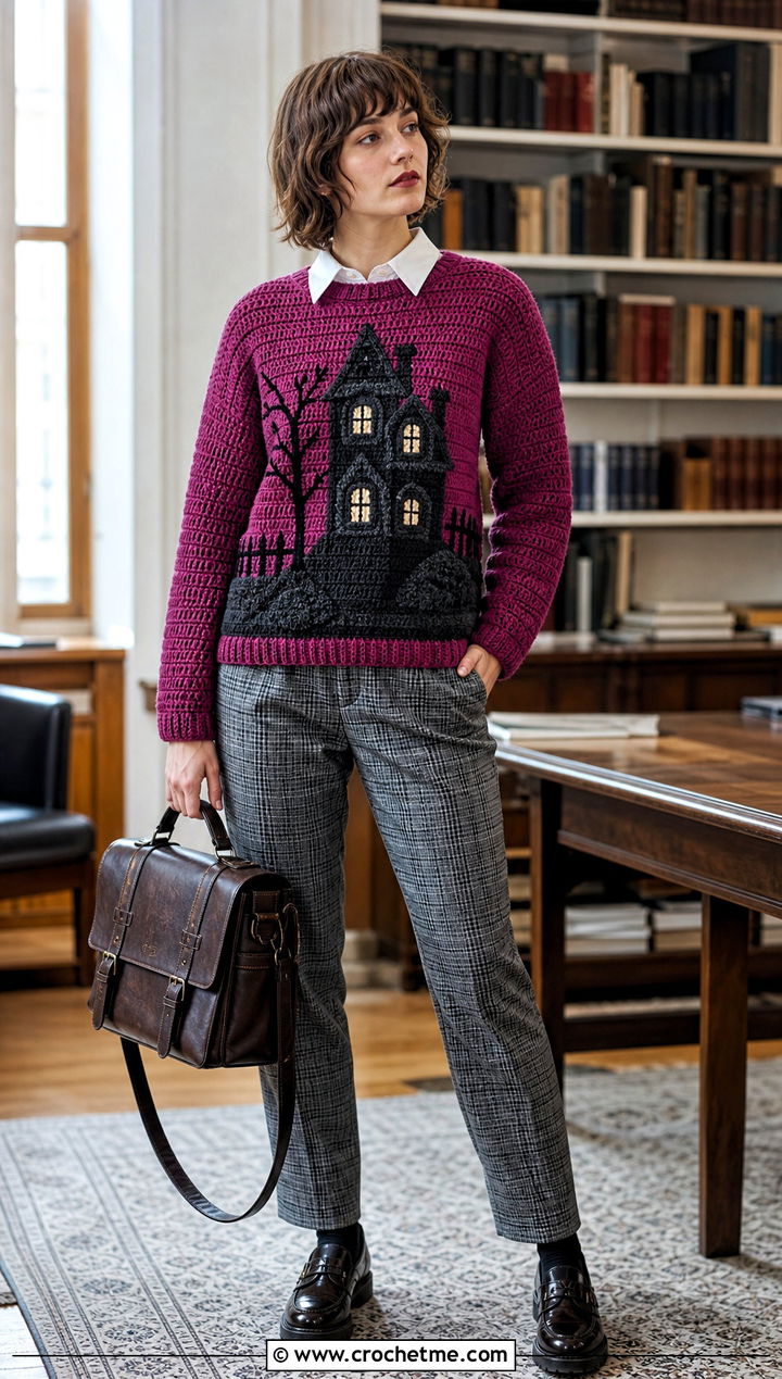 Haunted House Crochet Sweater Outfit - 25 Crochet Halloween Clothes and outfit ideas