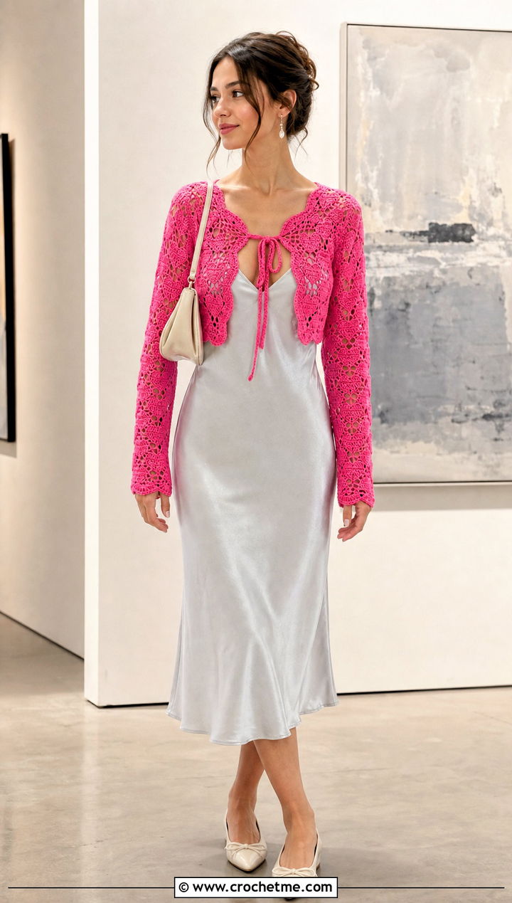 Heart Crochet Bolero With Slip Dress - 15 heart crochet clothing and outfit ideas