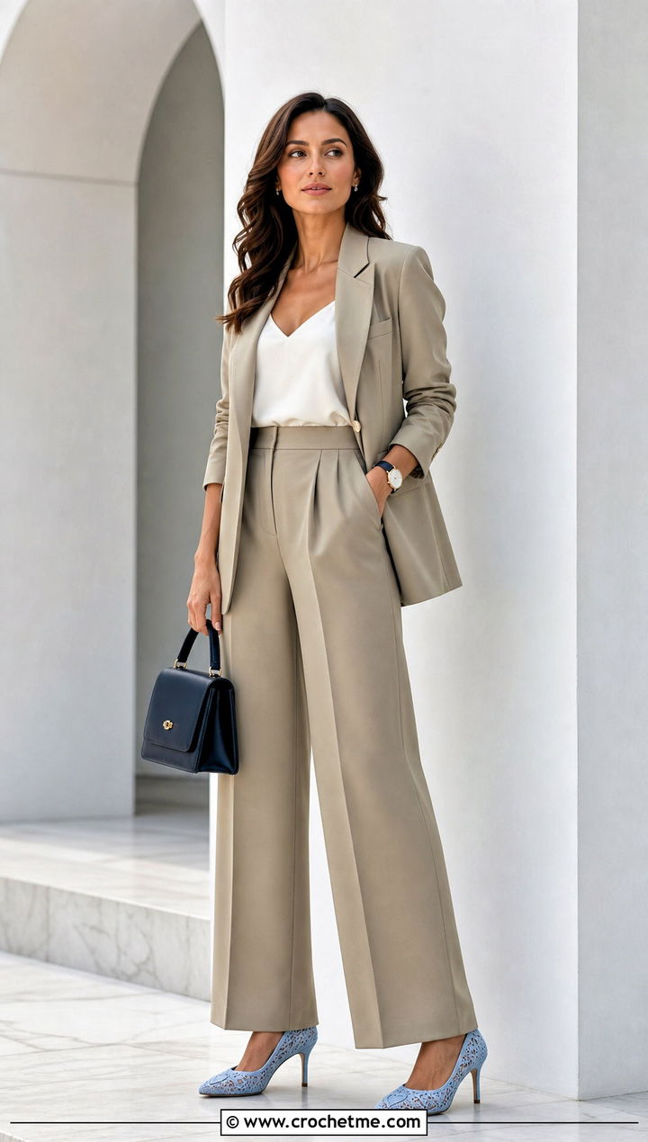 Heart Crochet Pumps With Wide Leg Suit - 15 Heart Crochet Shoes outfit ideas