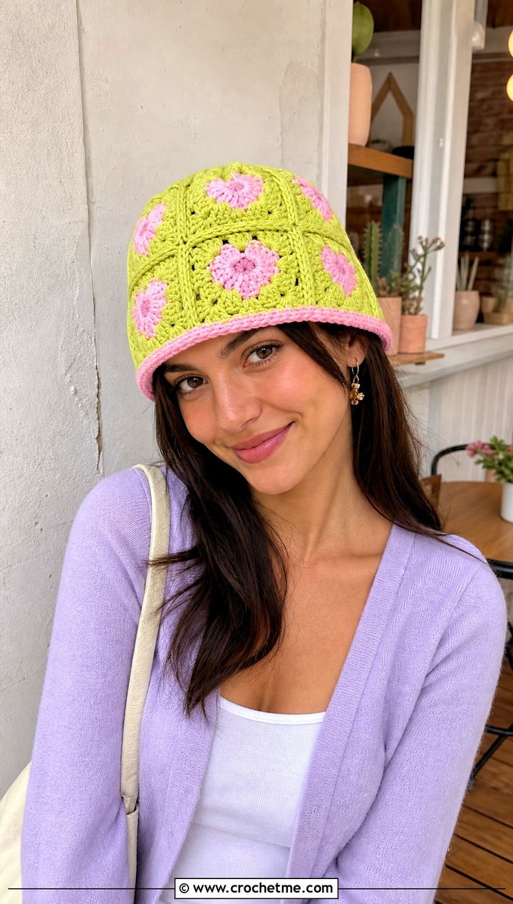 Heart Granny Square Hat With Cardigan And Jeans - 25 Easy Crochet Granny Square Hats outfit ideas