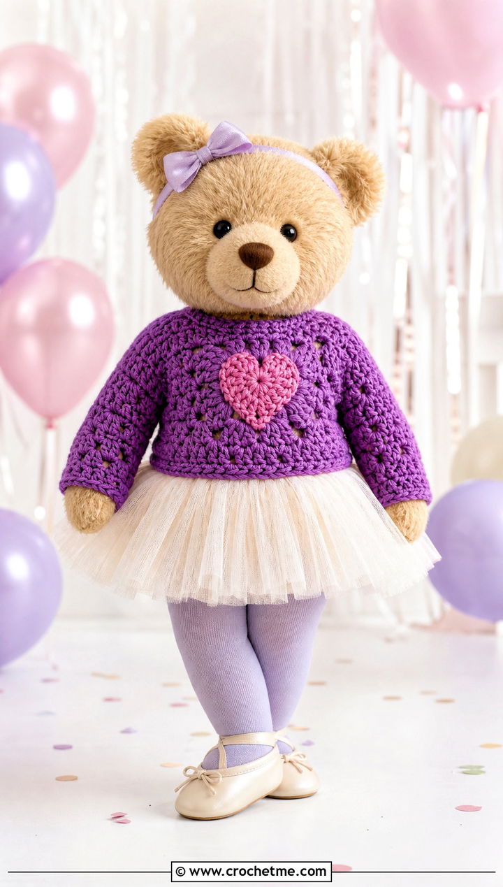 Heart Motif Toy Sweater With Tutu Skirt - 25 Crochet Sweater For Toy outfit ideas
