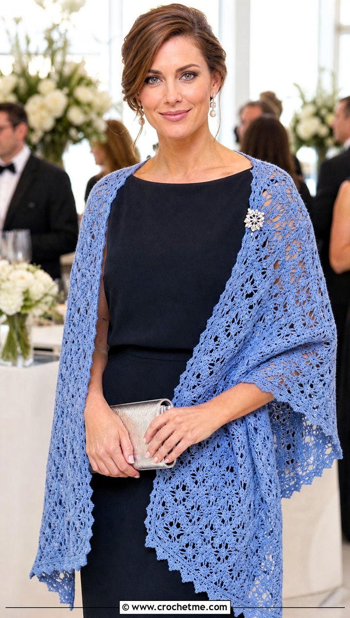 Hearty Diamonds Diamond Lace Shawl With Column Dress - 15 hearty diamonds shawl by k.a.m.e. crochet outfit ideas