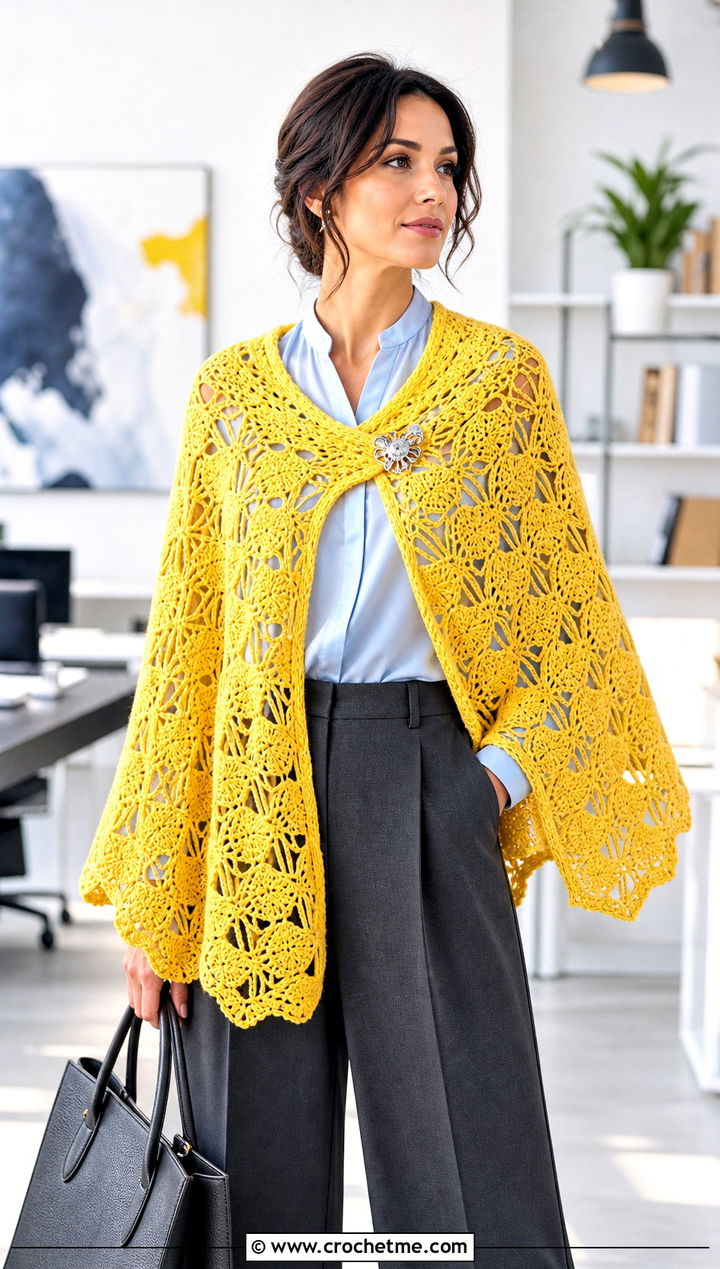 Hearty Diamonds Lace Shawl With Tailored Trousers - 15 hearty diamonds shawl by k.a.m.e. crochet outfit ideas
