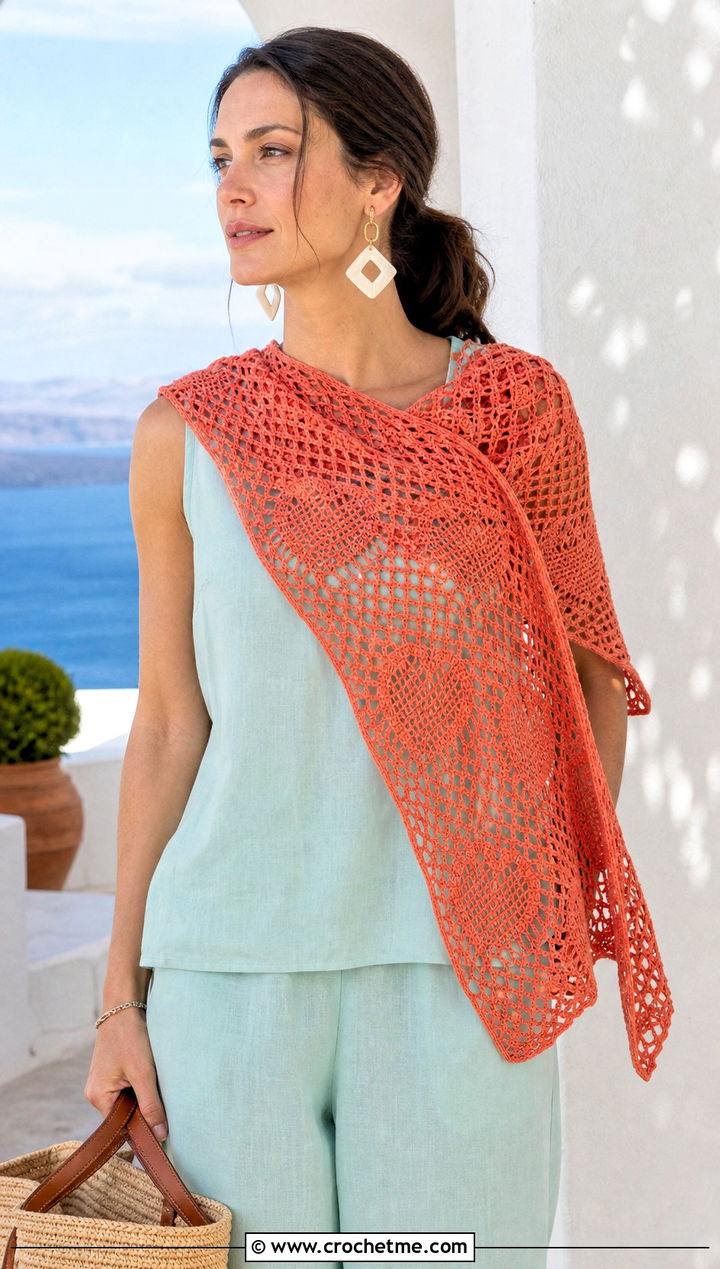 Hearty Diamonds Lightweight Shawl With Linen Set - 15 hearty diamonds shawl by k.a.m.e. crochet outfit ideas