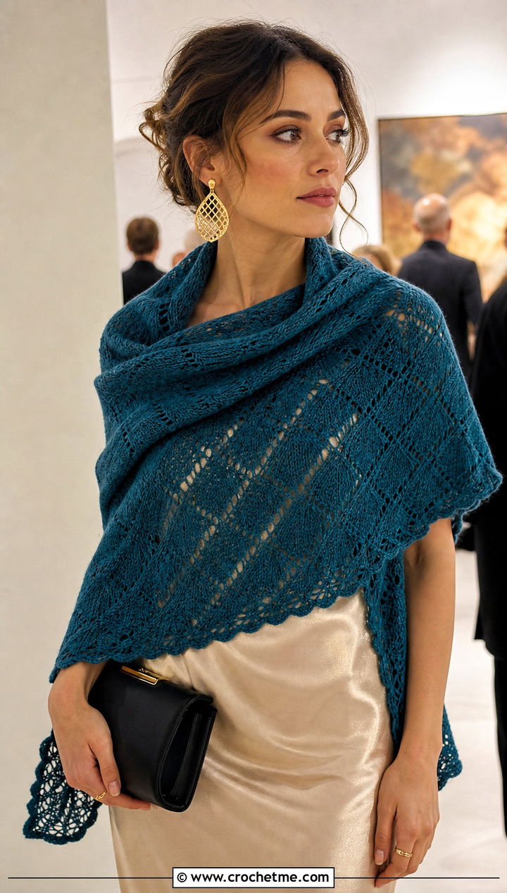 Hearty Diamonds Textured Shawl With Slip Dress - 15 hearty diamonds shawl by k.a.m.e. crochet outfit ideas