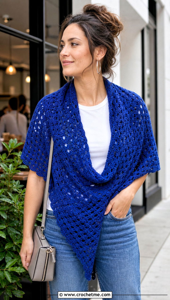 Hearty Diamonds Triangle Shawl With Straight Leg Jeans - 15 hearty diamonds shawl by k.a.m.e. crochet outfit ideas