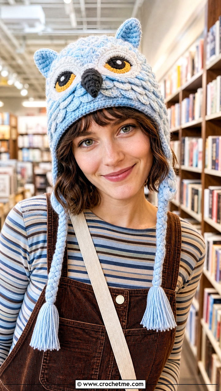 Hedwig Crochet Animal Hat With Corduroy Overalls - 15 harry potter crochet hat outfit ideas