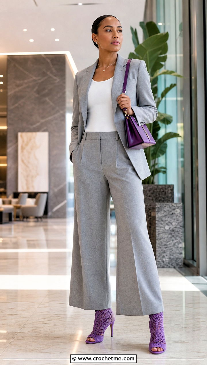 Heeled Crochet Ankle Boots With A Wide Leg Suit - 15 Crochet Ankle Boots Women outfit ideas
