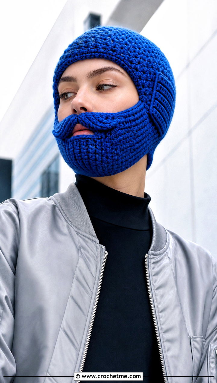 Helmet Beard Crochet Hat With Bomber Jacket - 25 Beard Crochet Hat outfit ideas