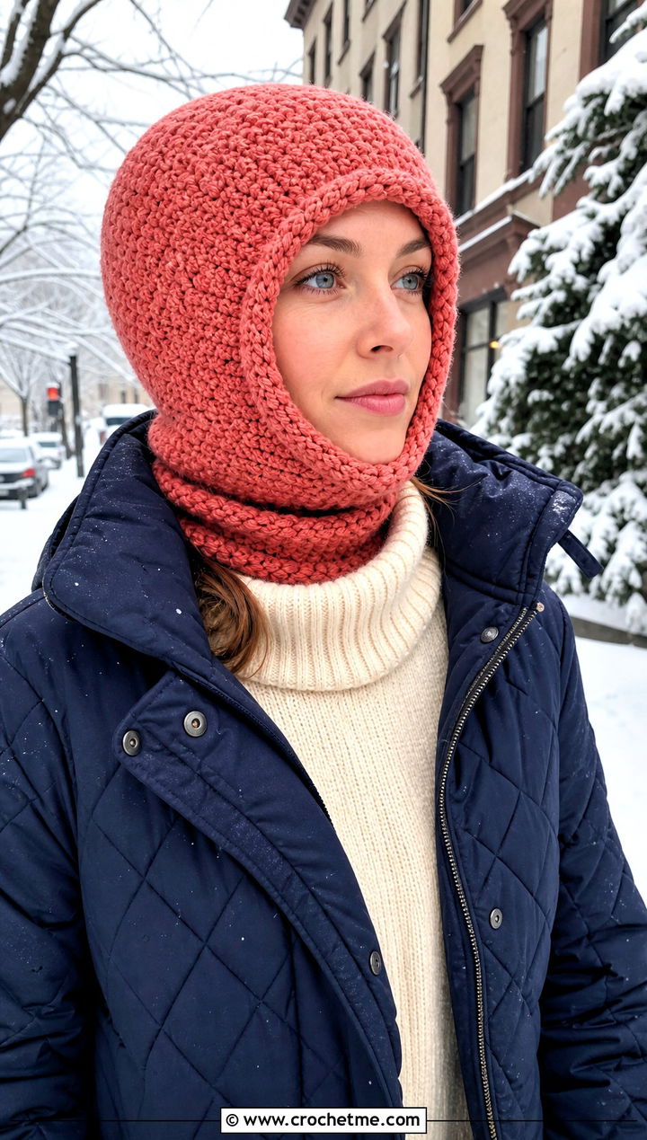Helmet Hood Crochet Balaclava Beanie With Quilted Coat - 25 crochet balaclava beanie outfit ideas