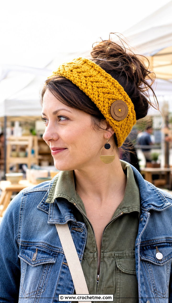 Herringbone Button Headband With Utility Jumpsuit - 15 Crochet Headband With Button outfit ideas